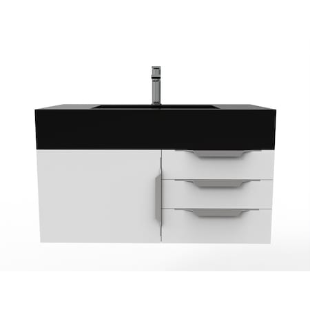 Castello Usa Nile 36" Wall Mounted Vanity With Black Top And Brushed Nickel Handles CB-MC-36W-BN-2053-BL